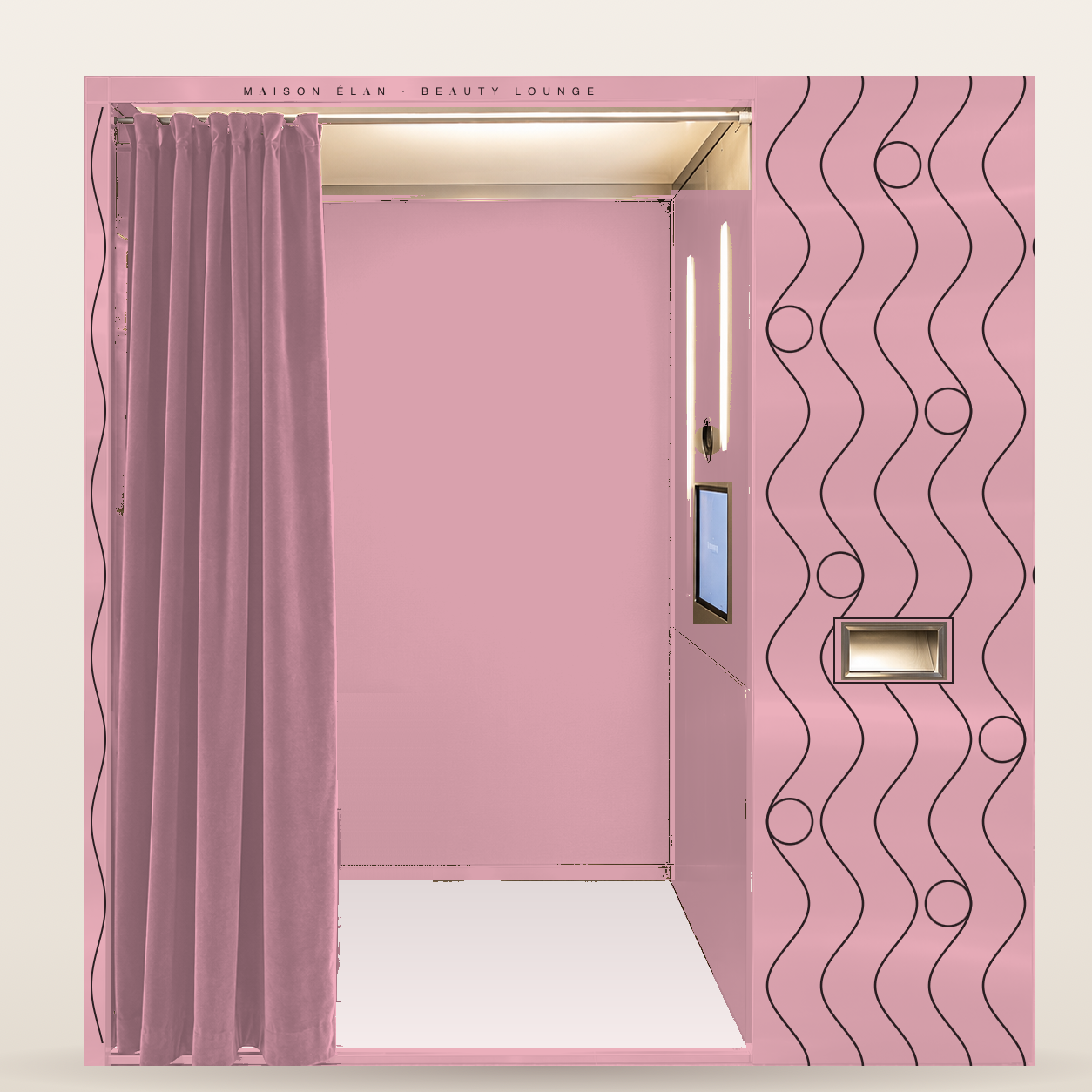 Reflective booth in a full blush wrap with wave pattern — concept
